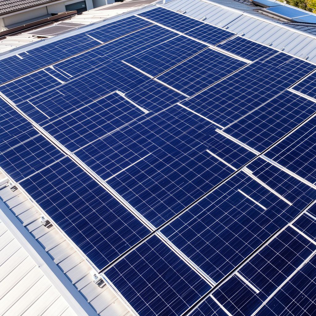 Painéis de energia solar fotovoltaica instalados em telhado residencial